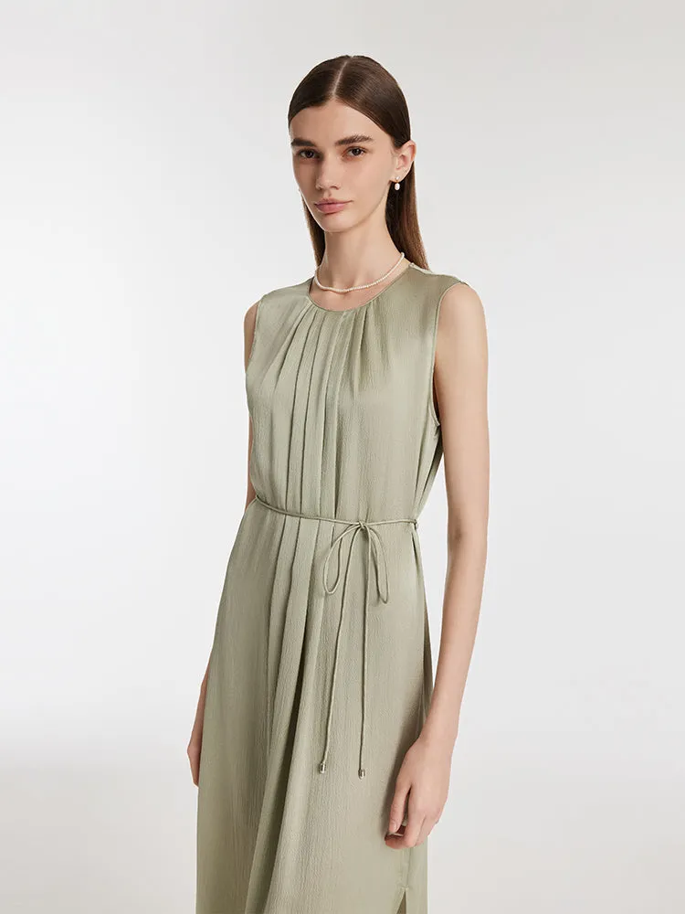 19 Momme Mulberry Silk Pleated Women Midi Dress With Belt