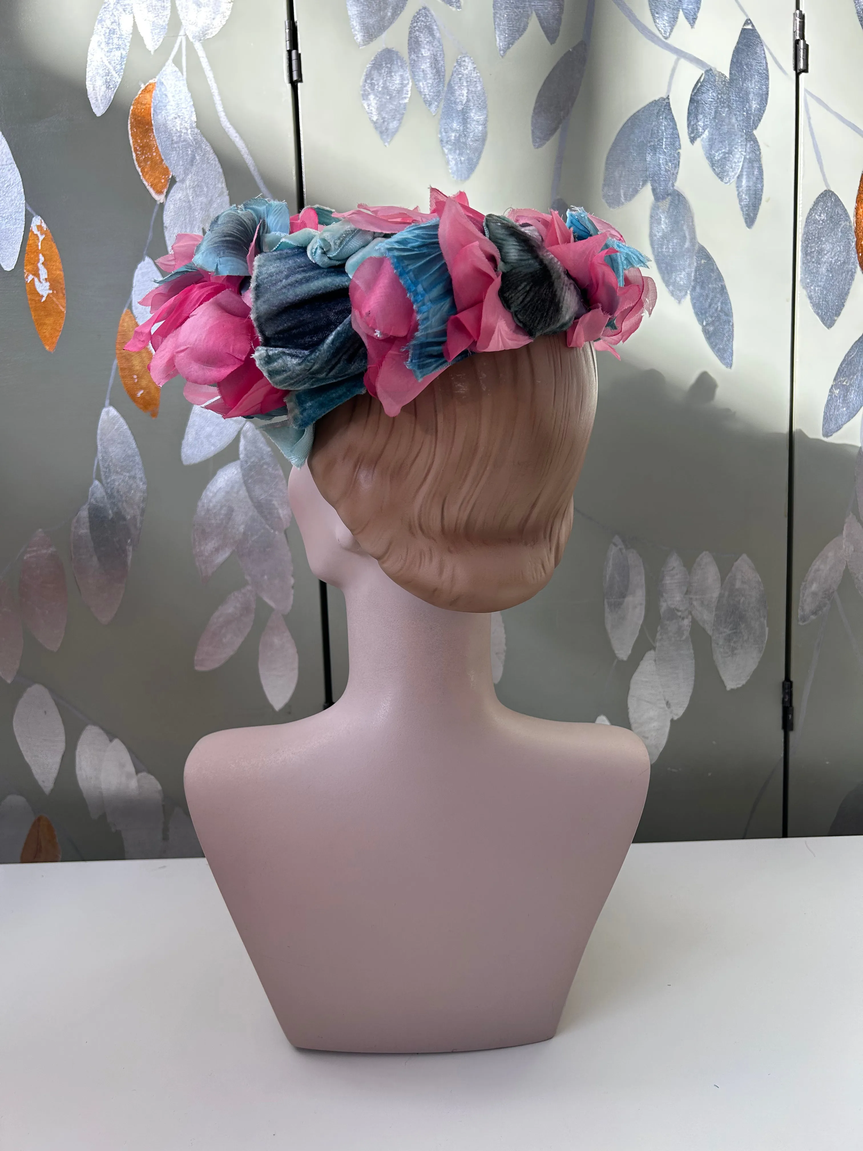 1960s Flower Crown, Blue and Pink Petals