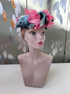 1960s Flower Crown, Blue and Pink Petals