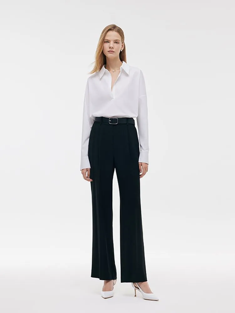 Acetate Straight Pleated Women Pants