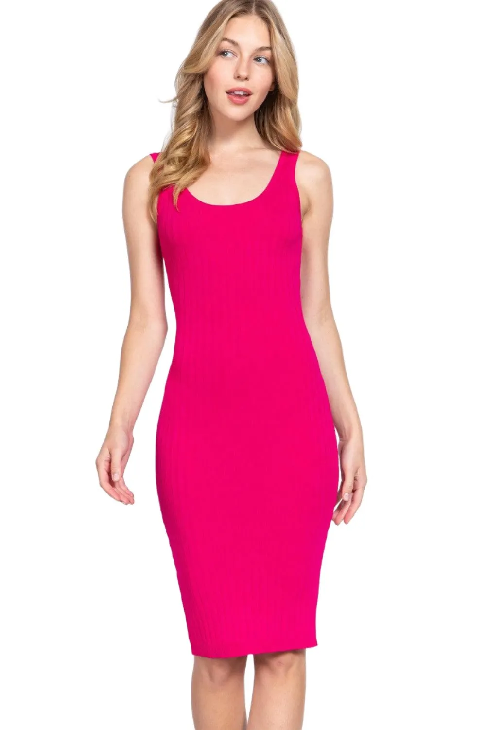 ACTIVE BASIC Ribbed Round Neck Tank Dress