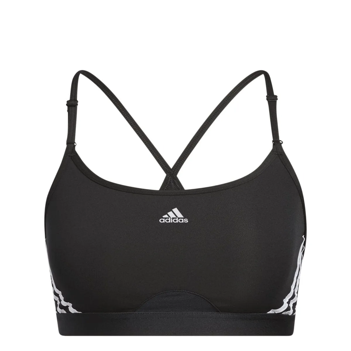 ADIDAS WOMEN'S AEROREACT TRAINING LIGHT-SUPPORT 3-STRIPES BLACK SPORTS BRA