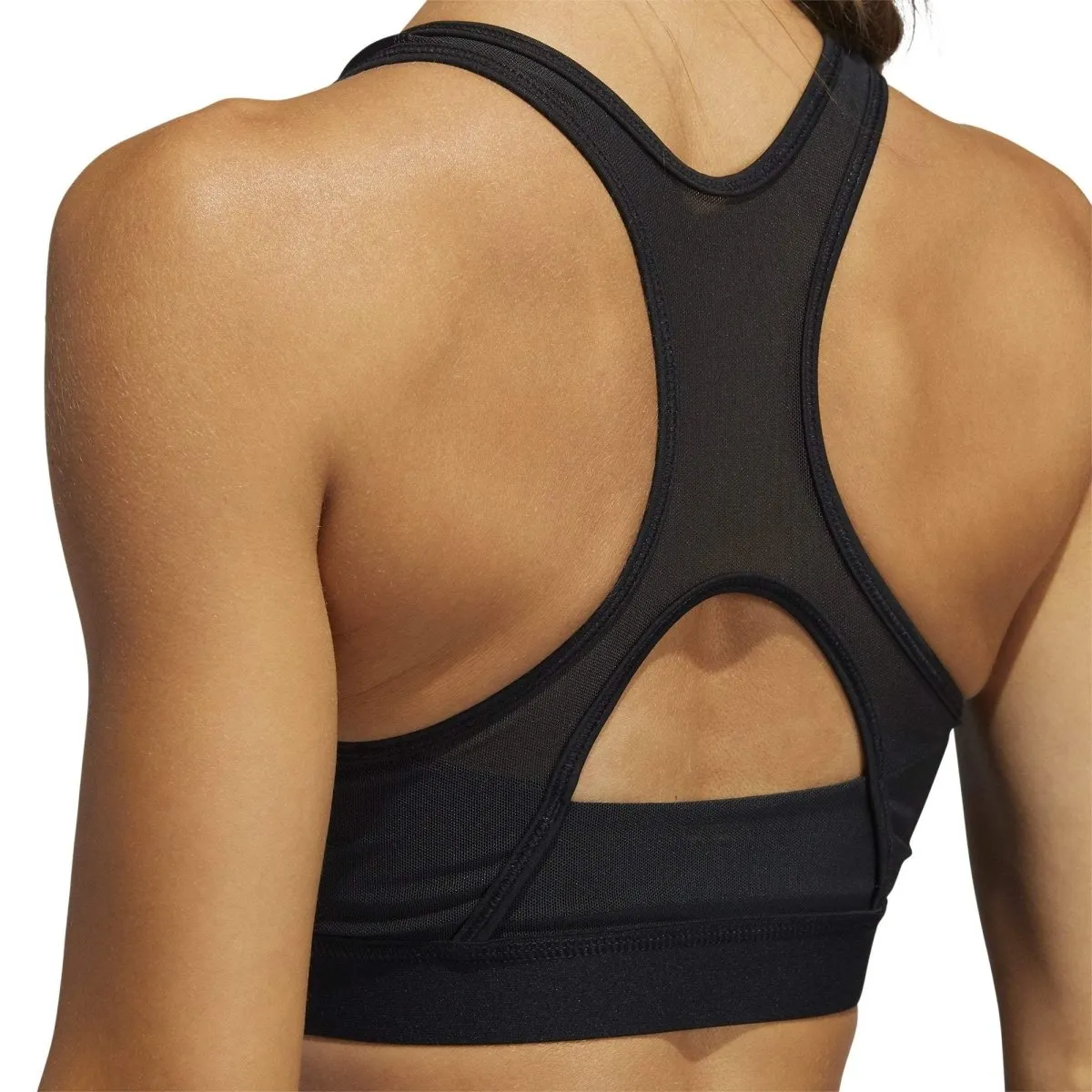 ADIDAS WOMEN'S BELIEVE THIS 3-STRIPES MEDIUM SUPPORT RIB BLACK SPORTS BRA