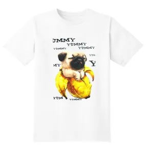 Adorable Pug In a Banana Illustrated Graphic Print T-Shirt | DOTOLY