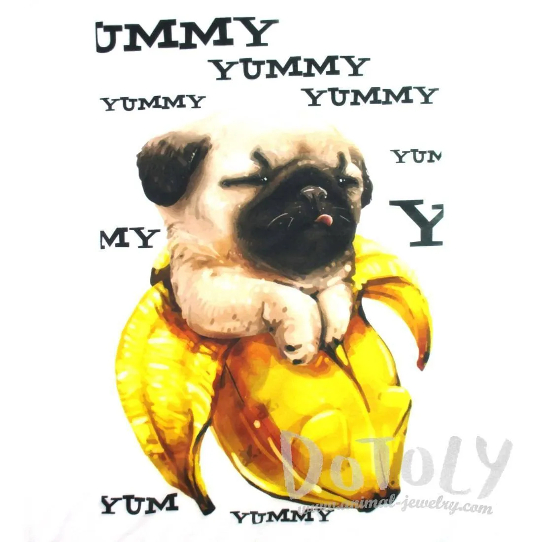 Adorable Pug In a Banana Illustrated Graphic Print T-Shirt | DOTOLY