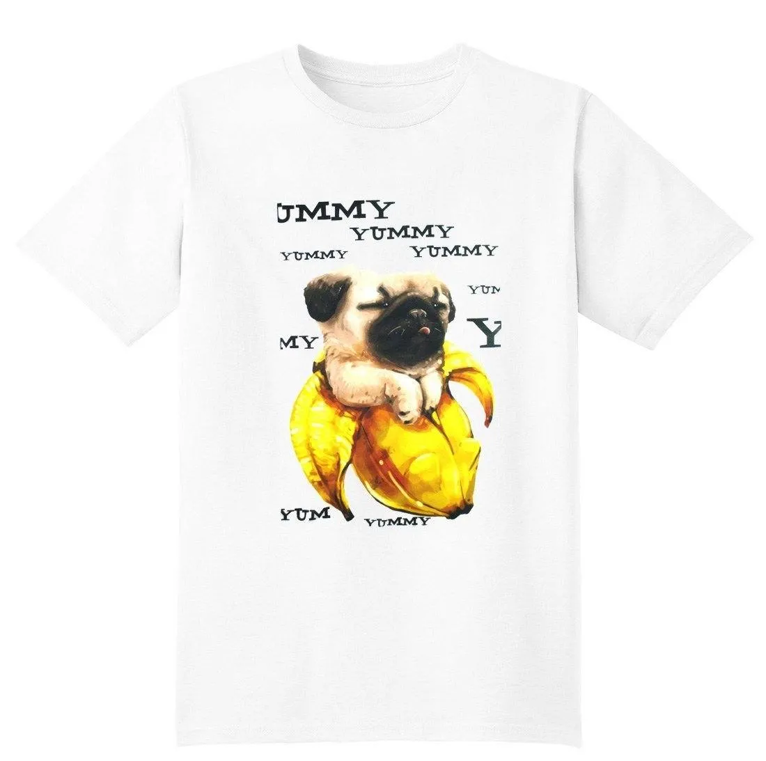 Adorable Pug In a Banana Illustrated Graphic Print T-Shirt | DOTOLY