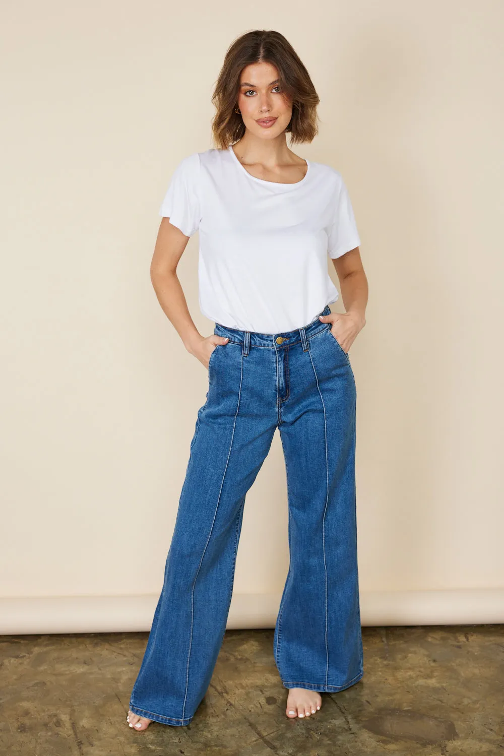 Adrift Denim Wide Leg Jeans in Mid Wash