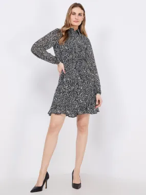 Animal Dot Print Button-Front Mini Dress