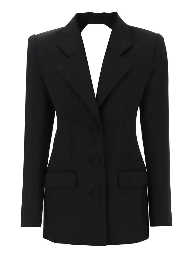 Back Cutout Diamond Crystal Black Blazer