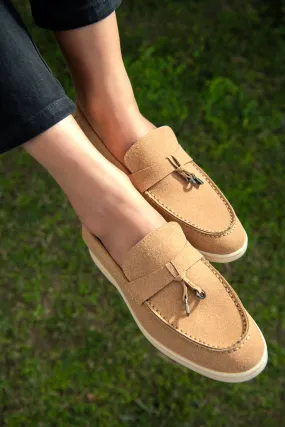 BEIGE SUEDE SOFT SLIP SUEDE LOAFERS