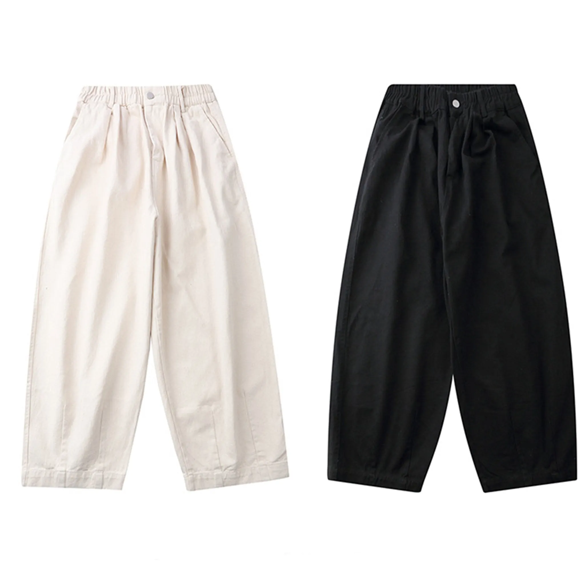 Black K-Style baggy pleated pants for women