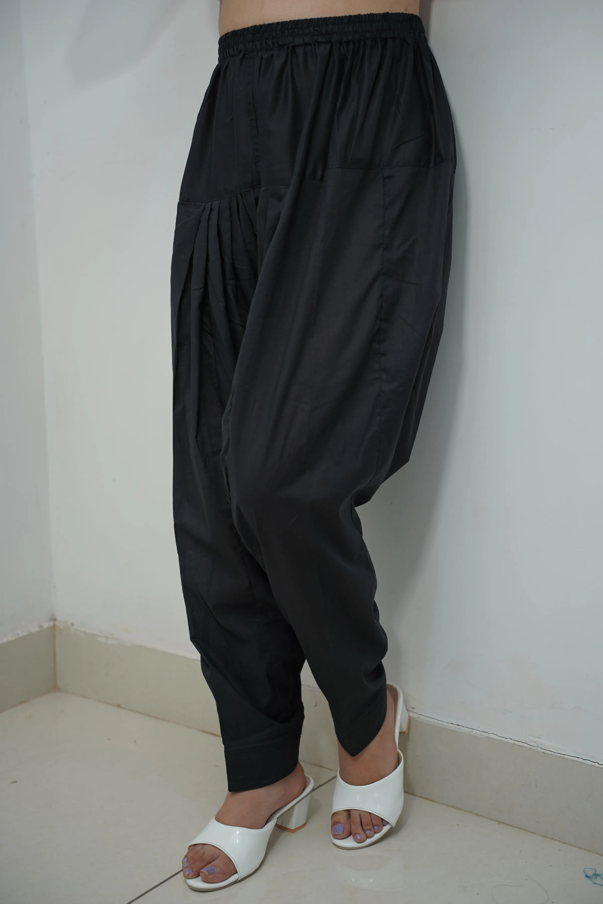 Black Pleated Cotton Salwar