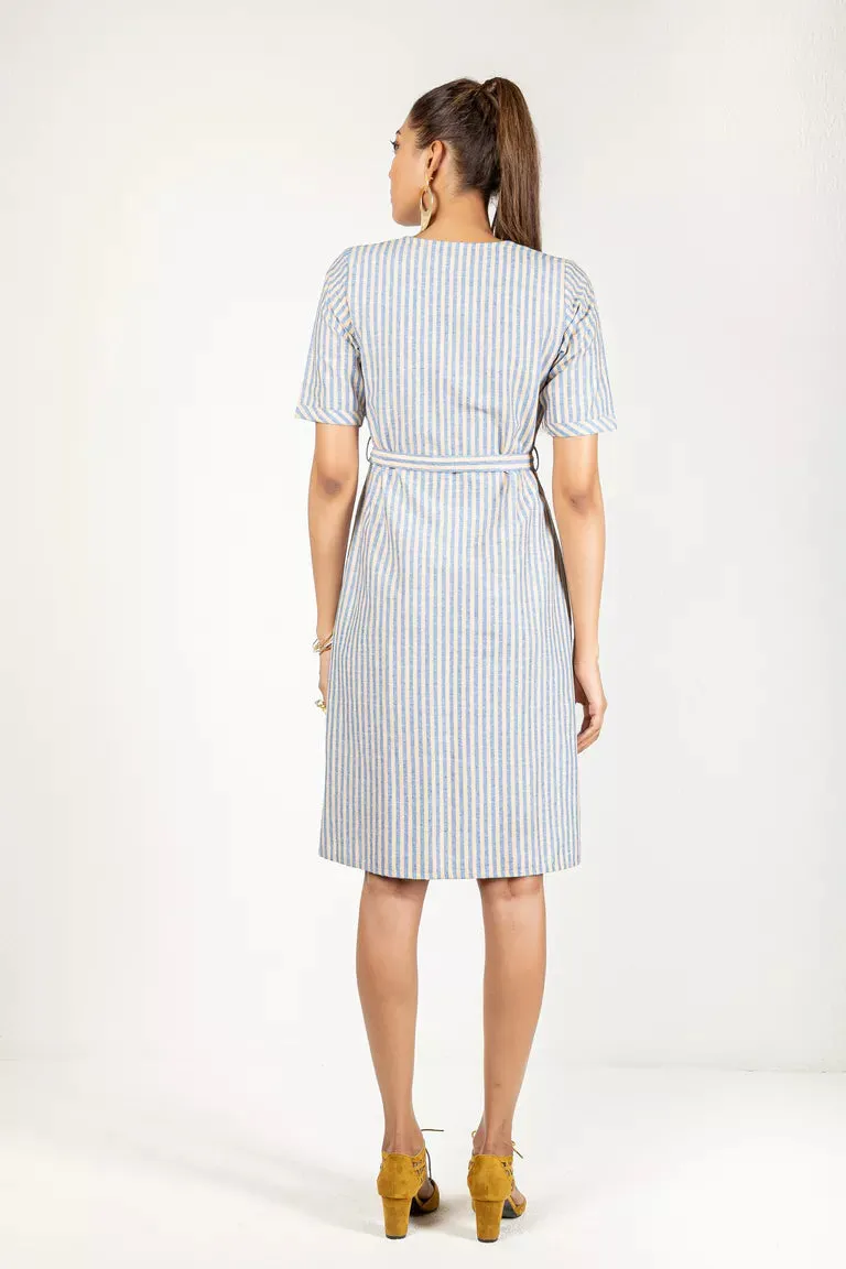 Blue & Yellow Woven Striped Dress