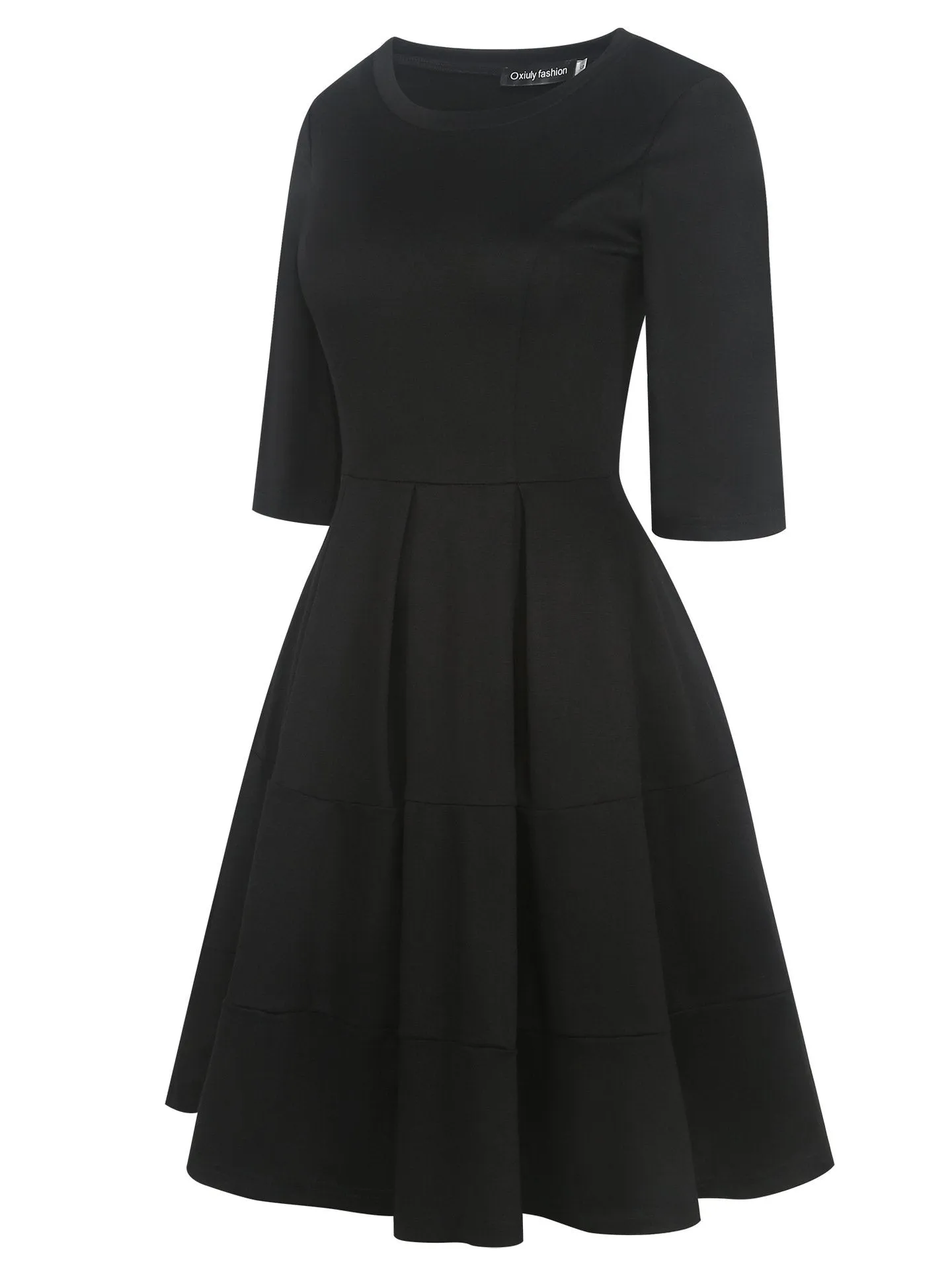 Box Pleated Half-Sleeve A-Line Dress