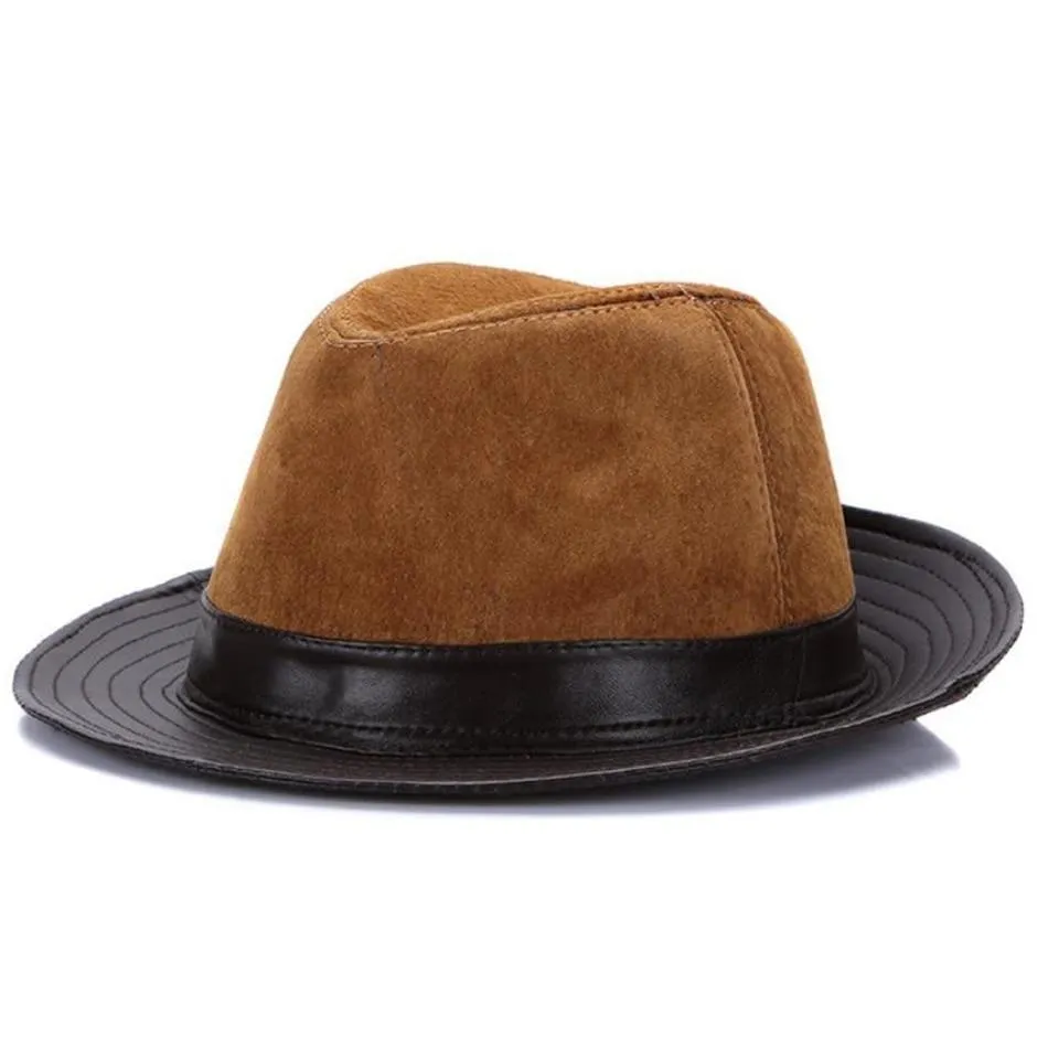 British Style Vintage Leather Patchwork Fedora Trilby Hat