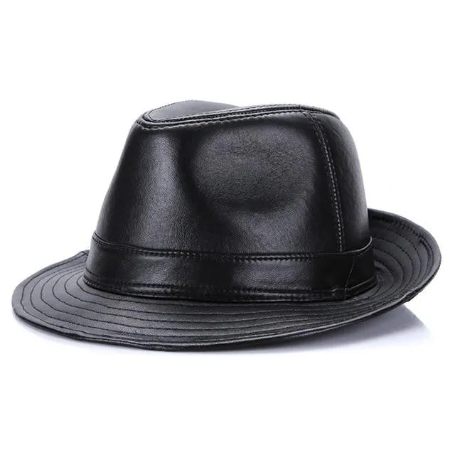 British Style Vintage Leather Patchwork Fedora Trilby Hat