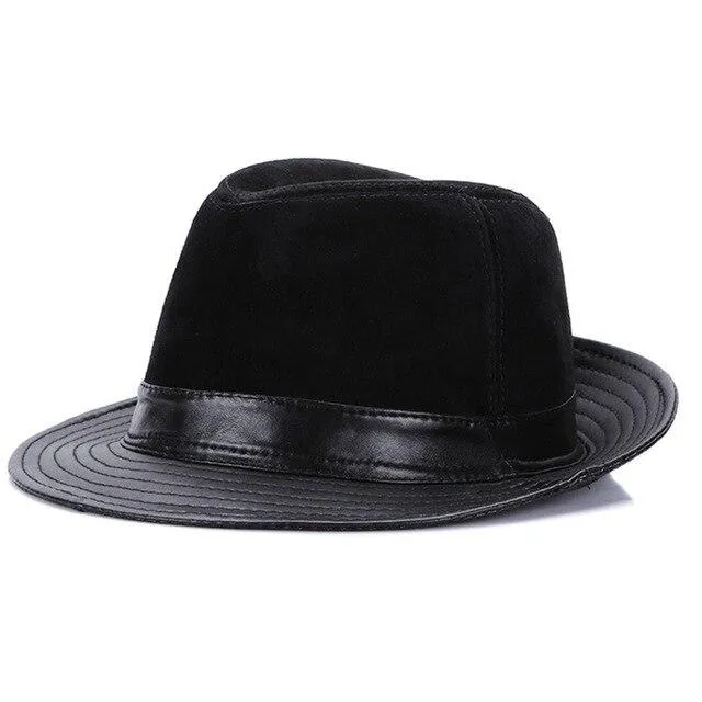 British Style Vintage Leather Patchwork Fedora Trilby Hat