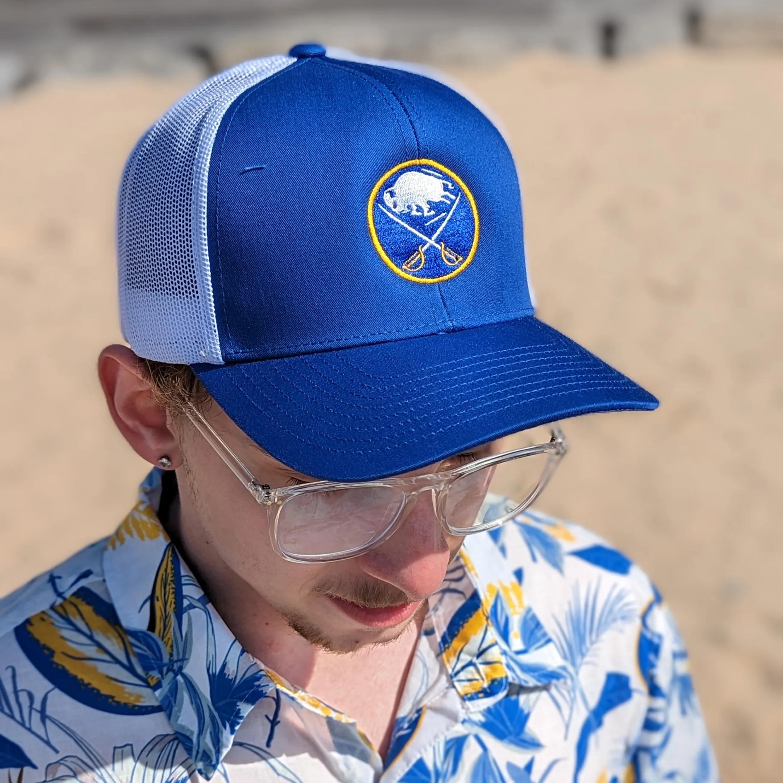 Buffalo Sabres Royal and White Trucker Snapback Hat