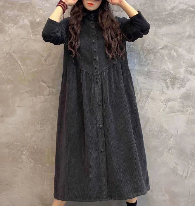 Buttons Dresses Loose Winter Autumn Dresses Casual Women Dresses ZRL97213