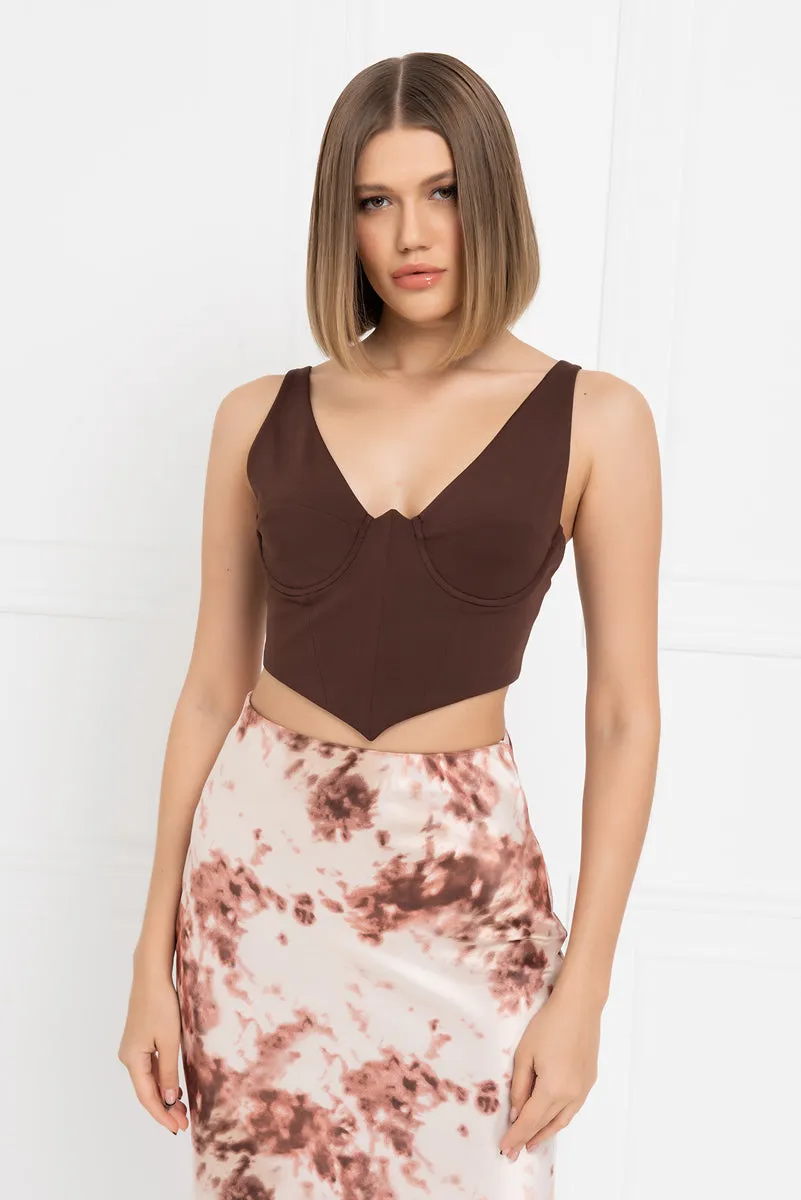 Coco Jone Widow's Peak Bustier Bralet Tank Crop Top - Chocolate