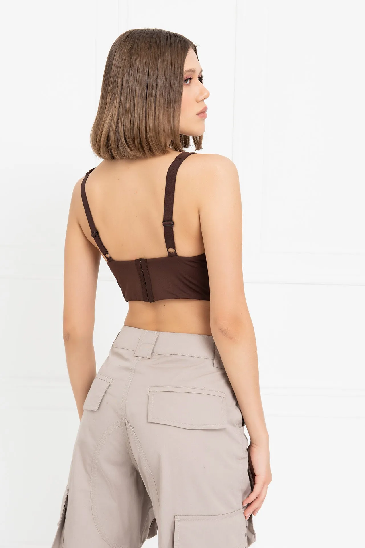 Coco Jone Widow's Peak Bustier Bralet Tank Crop Top - Chocolate