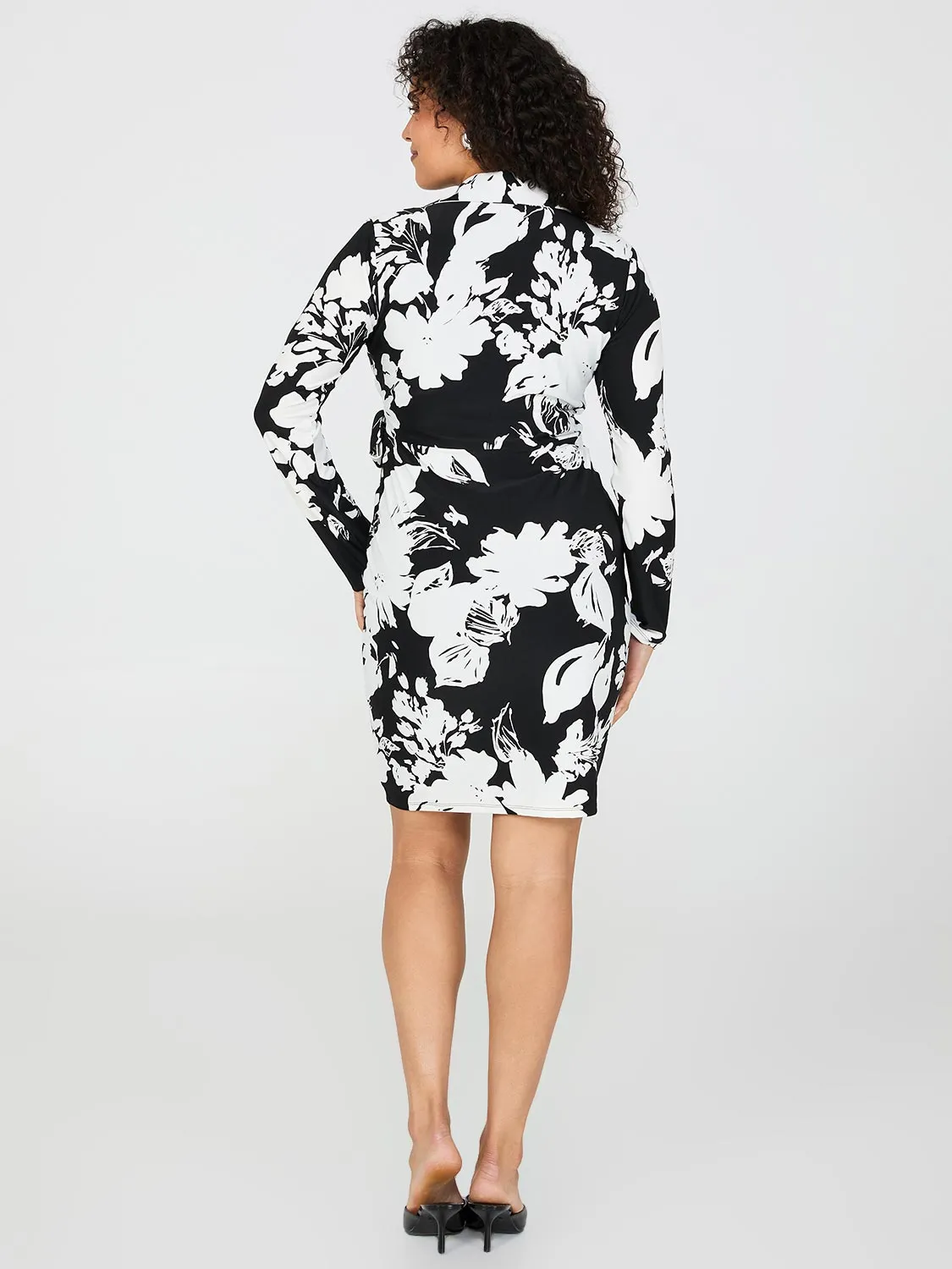 Collared Floral Print Wrap Dress