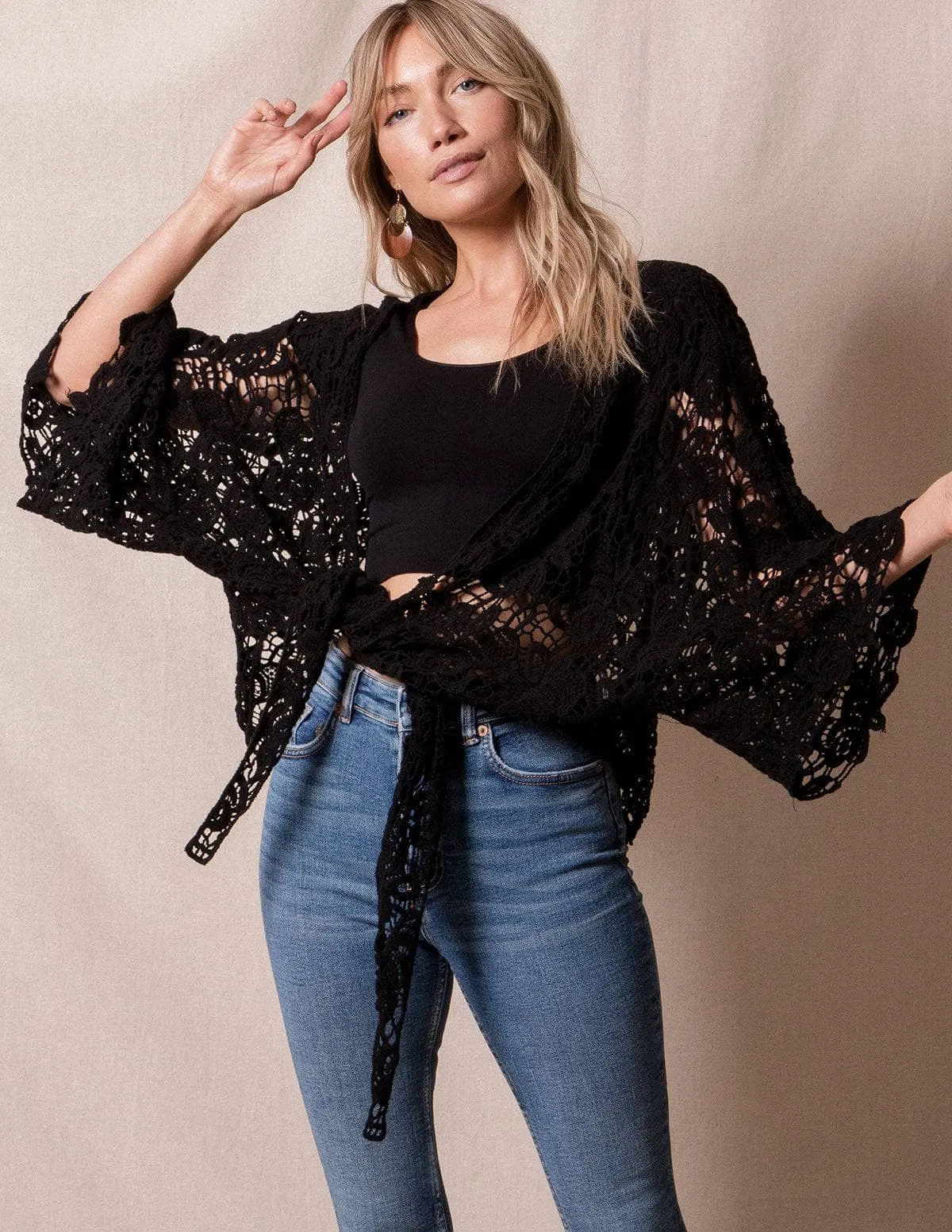 Cotton Lace Crochet Wrap - Black - As-Is-Clearance