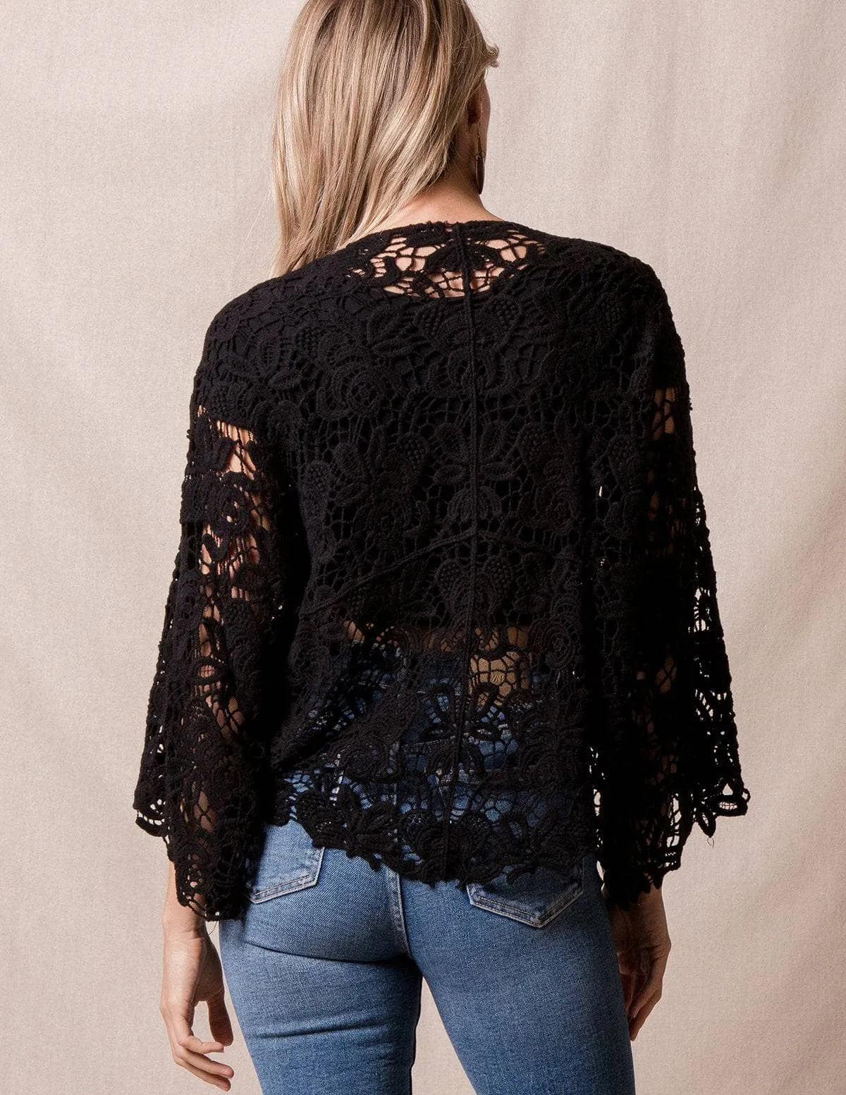 Cotton Lace Crochet Wrap - Black - As-Is-Clearance