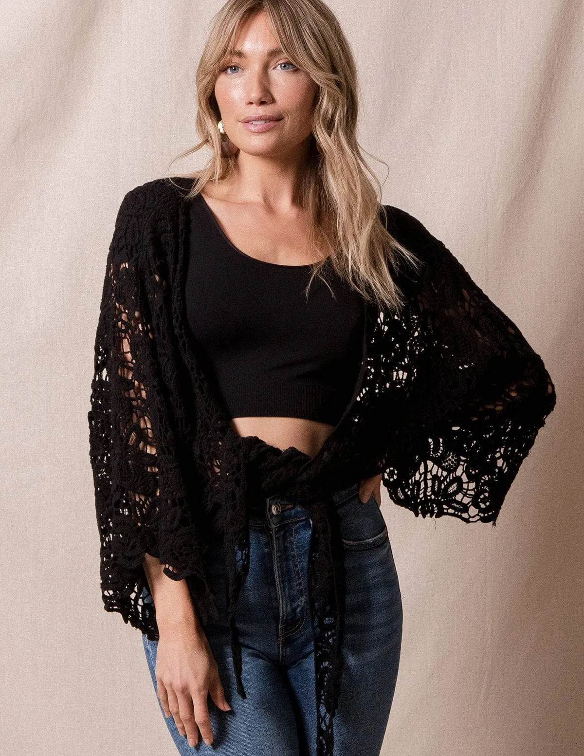 Cotton Lace Crochet Wrap - Black - As-Is-Clearance