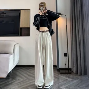 Cream Cotton Korean baggy pants for women