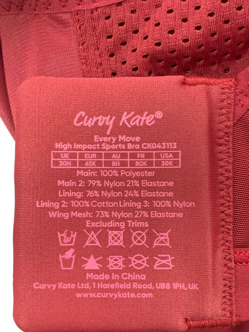 Curvy Kate Ruby Red Every Move High Impact Sports Bra UK 30H