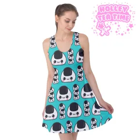 Cute rice ball teal sleeveless skater dress [made to order]