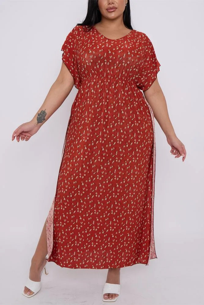 Ditsy Floral Print Elasticated Waist Kaftan Dress