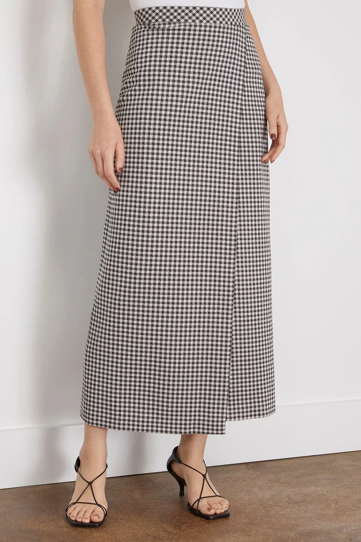 Gingham Pull-On Wrap Front Skirt in Black/White