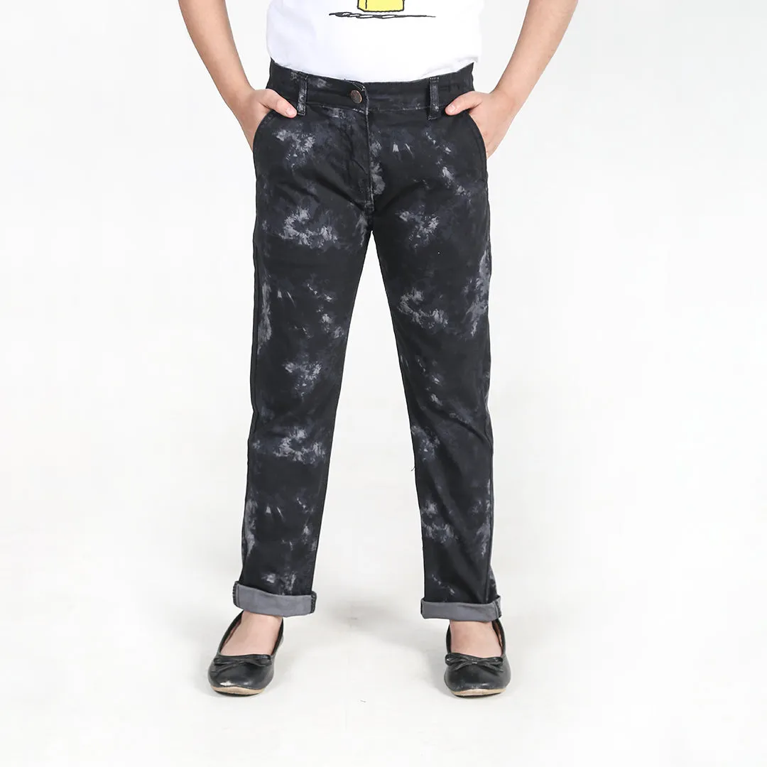 Girls Printed Black Cotton Pants