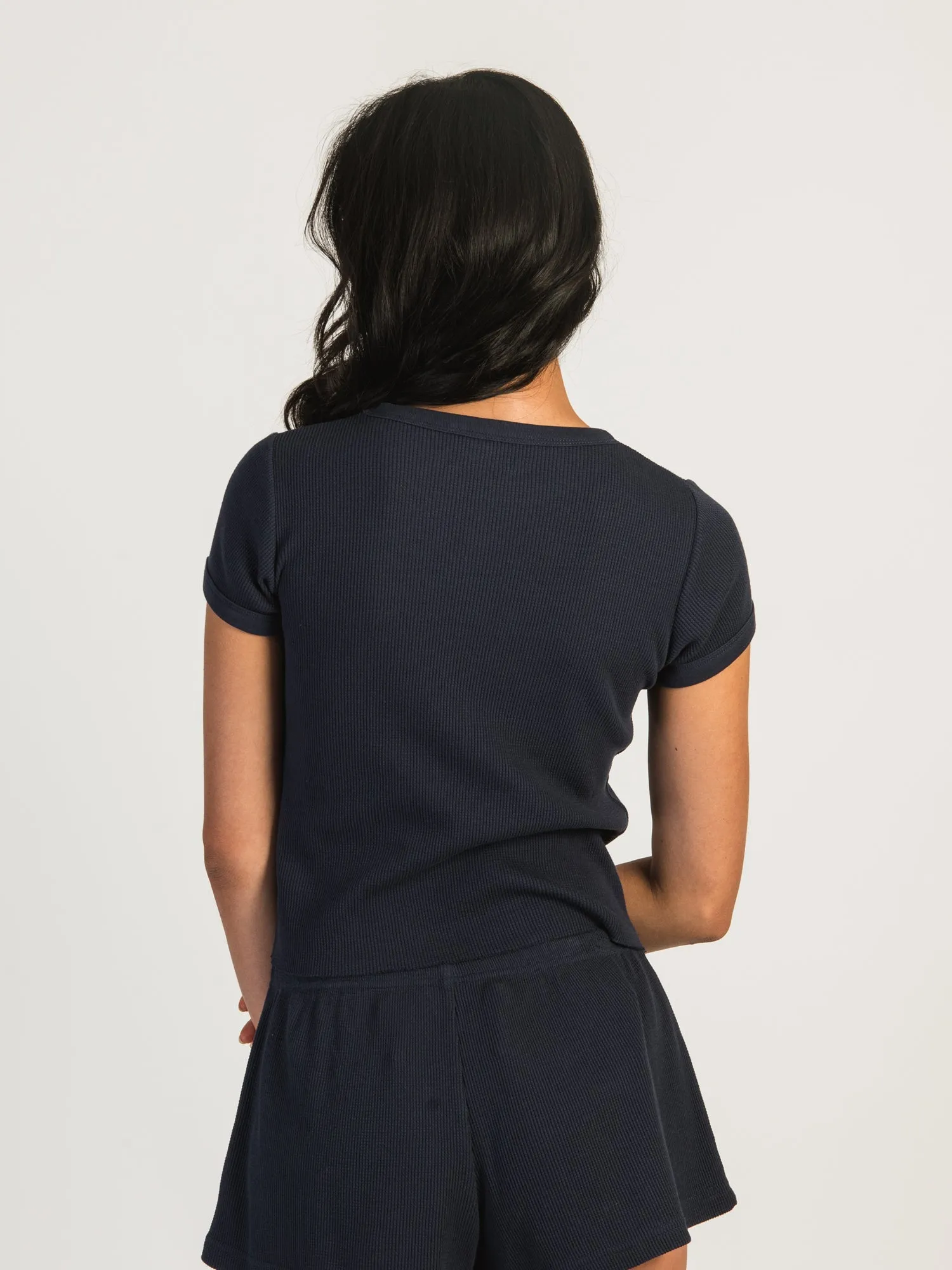 HARLOW ALLIE WAFFLE T-SHIRT - NAVY