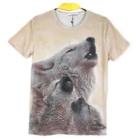 Howling Wolf Cubs Photo Graphic Print T-Shirt in Beige | Gifts for Animal Lovers