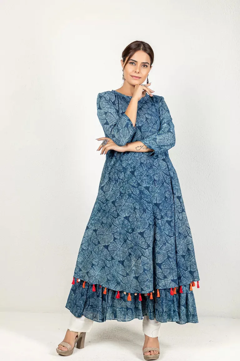 Indigo Dress In Hand Block Dabu Print