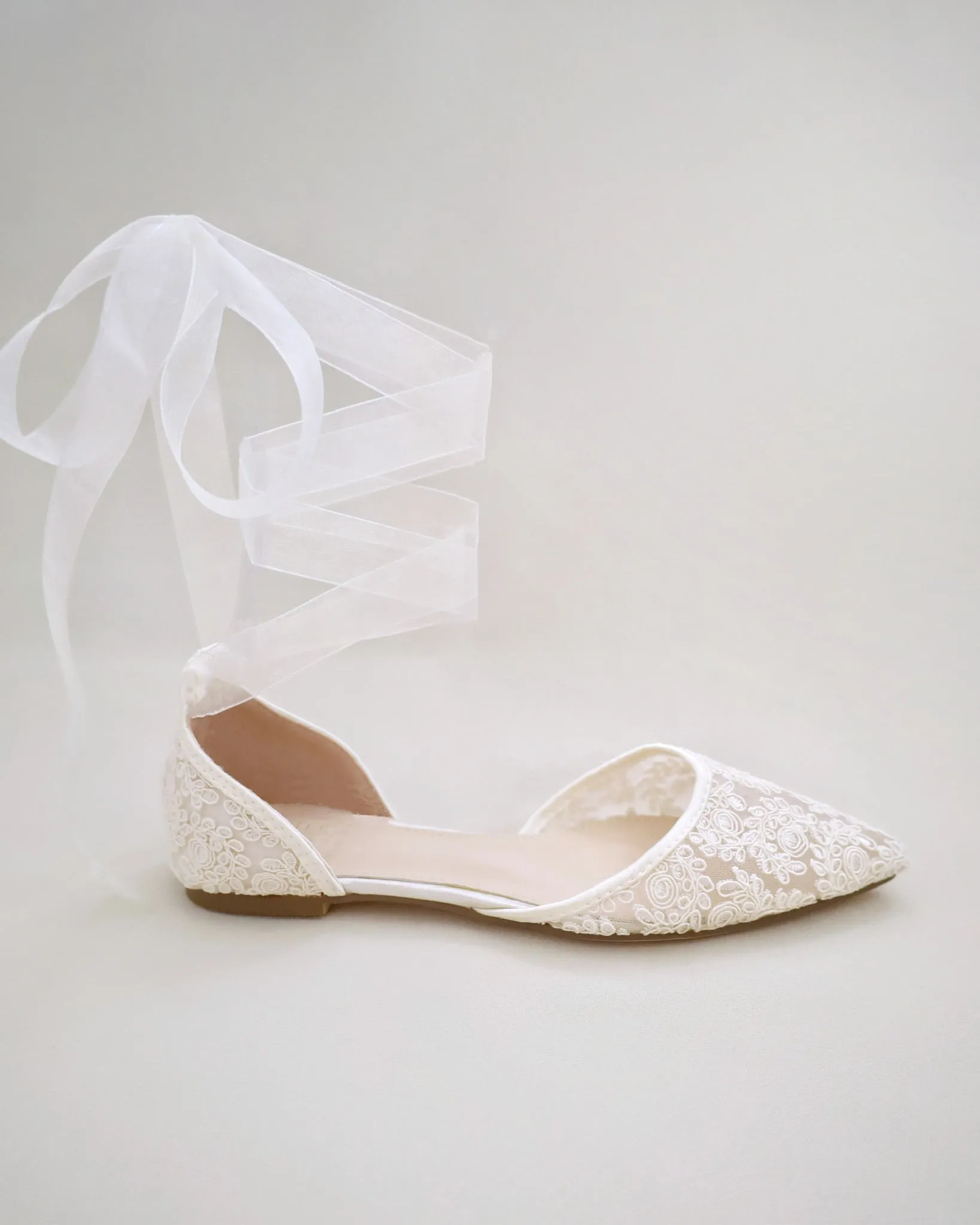 Ivory Crochet Lace Pointy Toe with Ballerina Lace Up