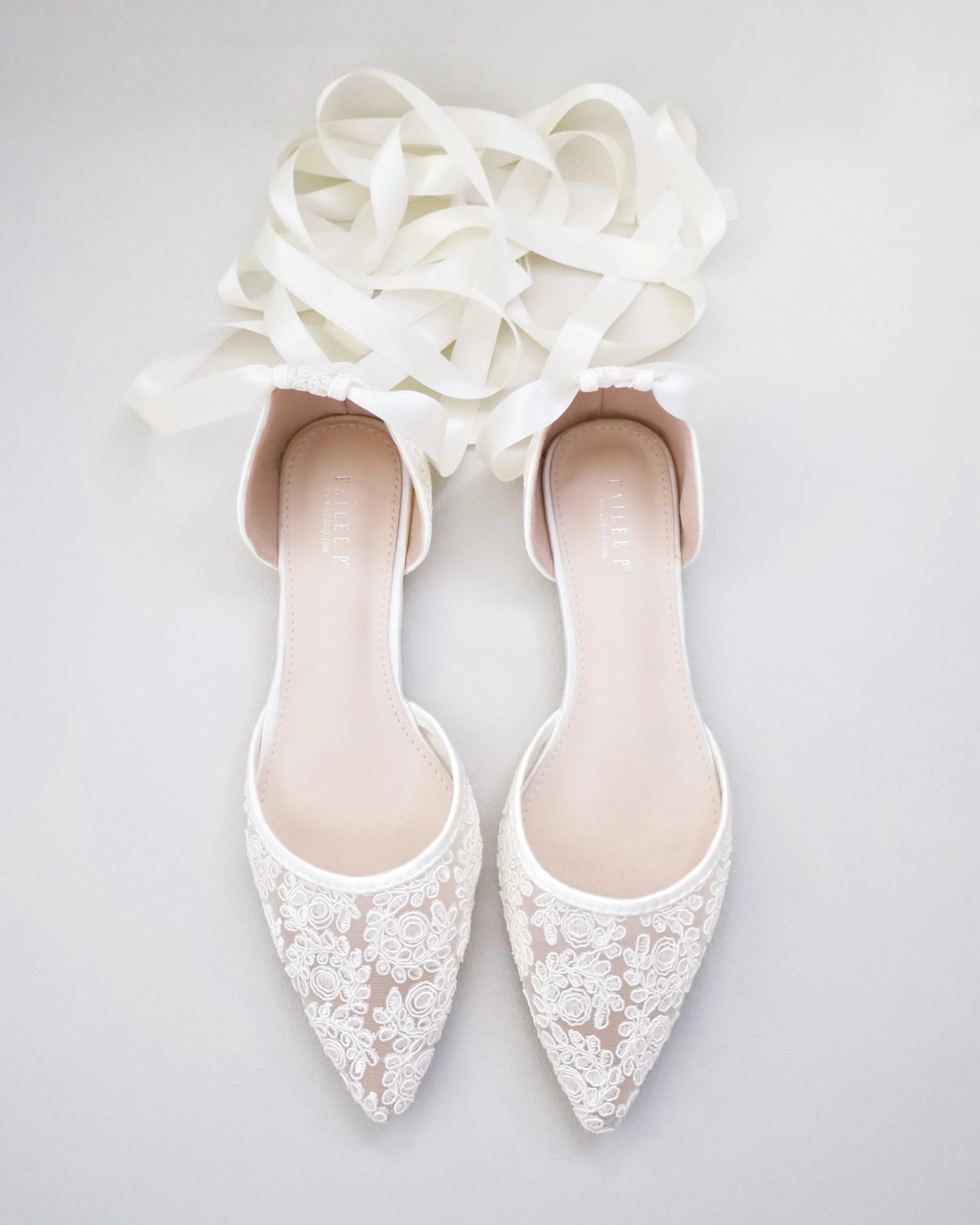 Ivory Crochet Lace Pointy Toe with Ballerina Lace Up