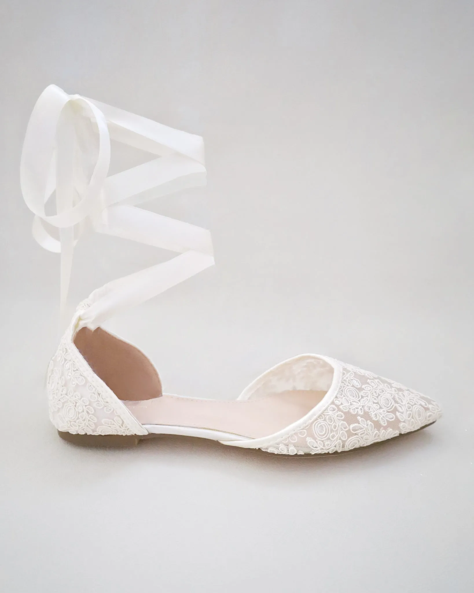 Ivory Crochet Lace Pointy Toe with Ballerina Lace Up