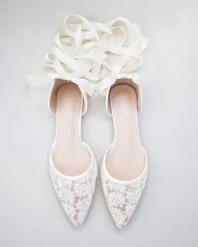 Ivory Crochet Lace Pointy Toe with Ballerina Lace Up