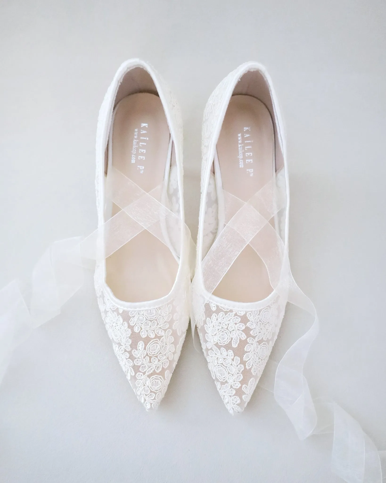 Ivory Crochet Wedding Pump with Sheer Lace Up