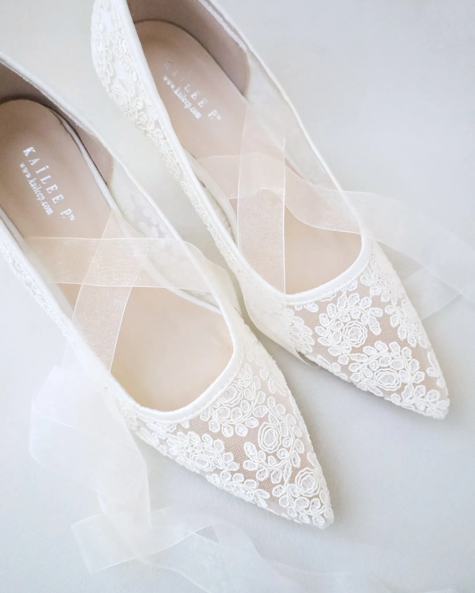 Ivory Crochet Wedding Pump with Sheer Lace Up