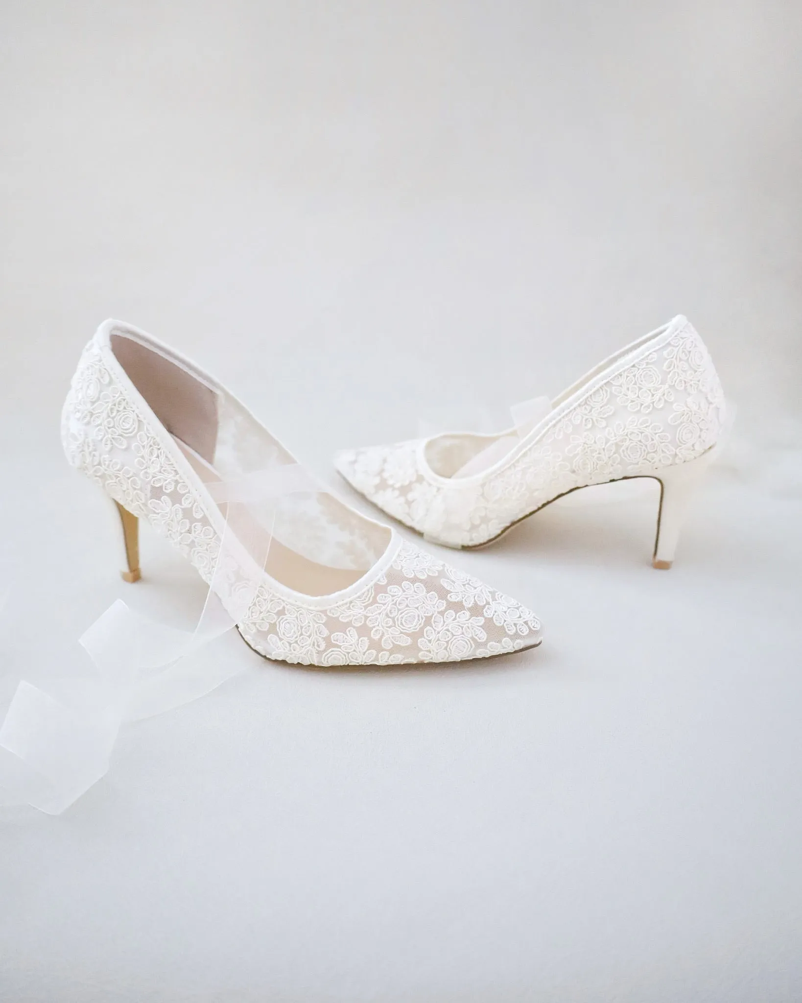 Ivory Crochet Wedding Pump with Sheer Lace Up