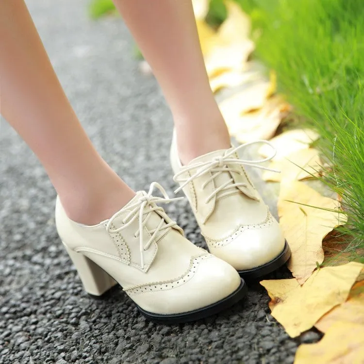 Lace Up High Heels Women Chunky Heel Shoes 2492