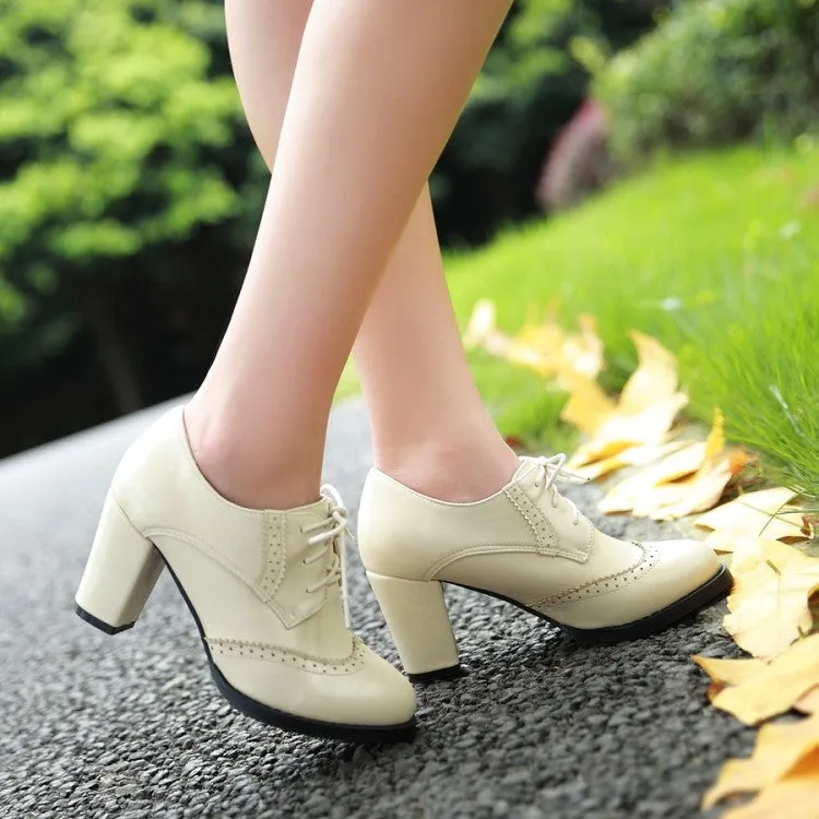 Lace Up High Heels Women Chunky Heel Shoes 2492