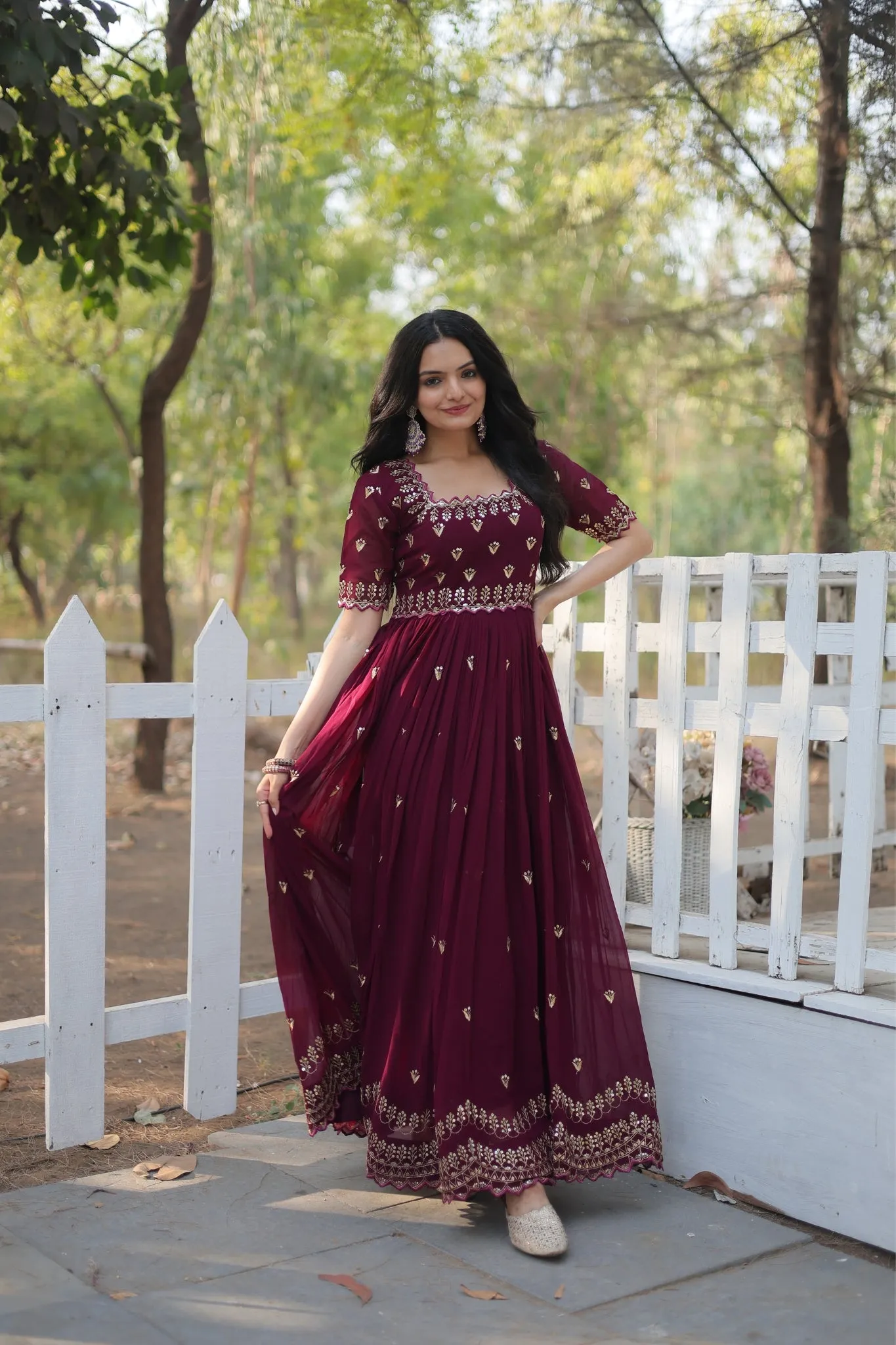 Luxury Zari Thread Sequins Embroidery Work Gown