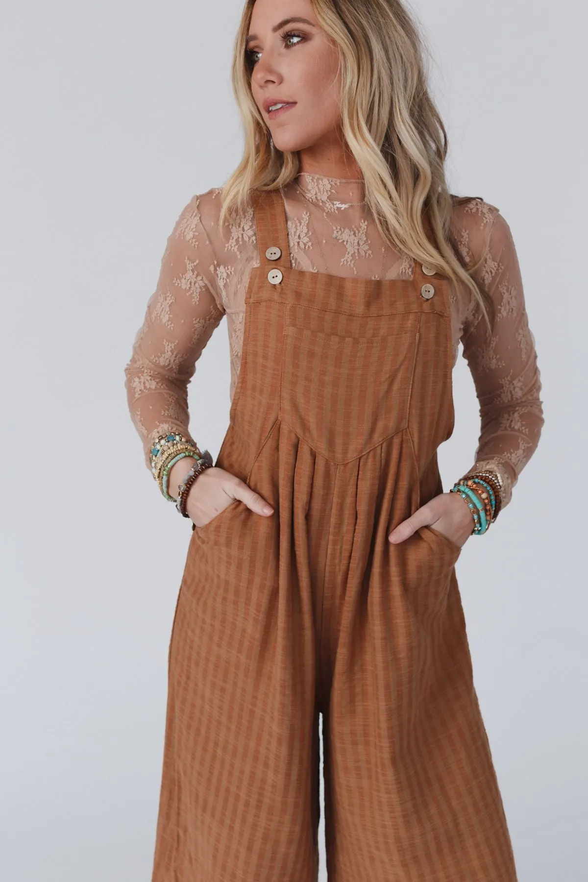 Maribelle Pleated Overalls - Camel