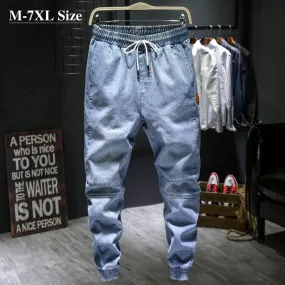 Men's Light Blue denim Jeans Plus Size 5XL 6XL 7XL Stretch waist